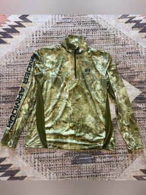Under Armour Green Fishing Camo 1/4 Zip Pullover Loose Iso Chill Heat Gear  XL